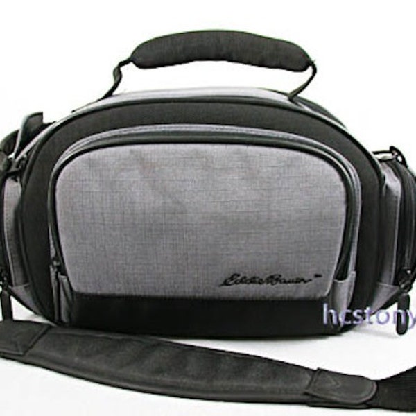 Deluxe Eddie Bauer Camera Bag Black  w/Gray Accent-Side pockets  Film or Digital-Medium-Large