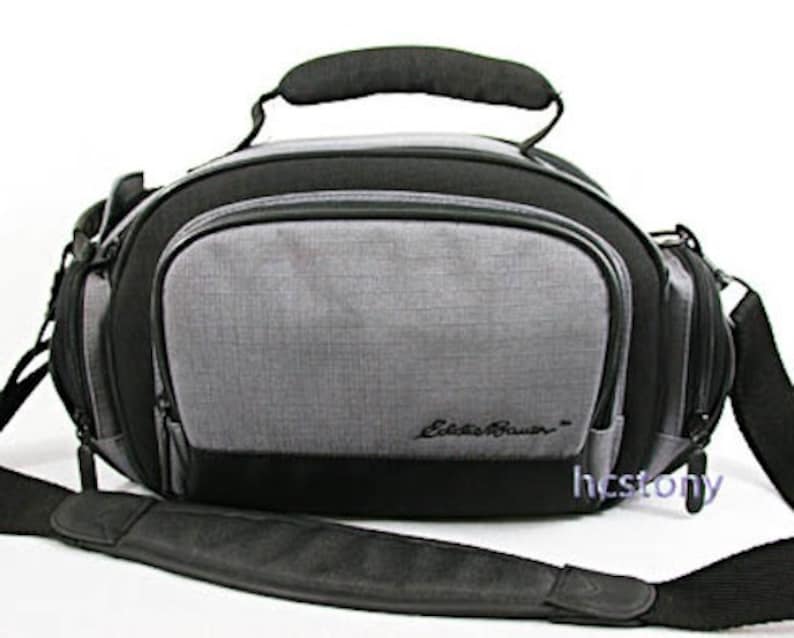 Deluxe Eddie Bauer Camera Bag Black W/gray Accent-side Pockets - Etsy