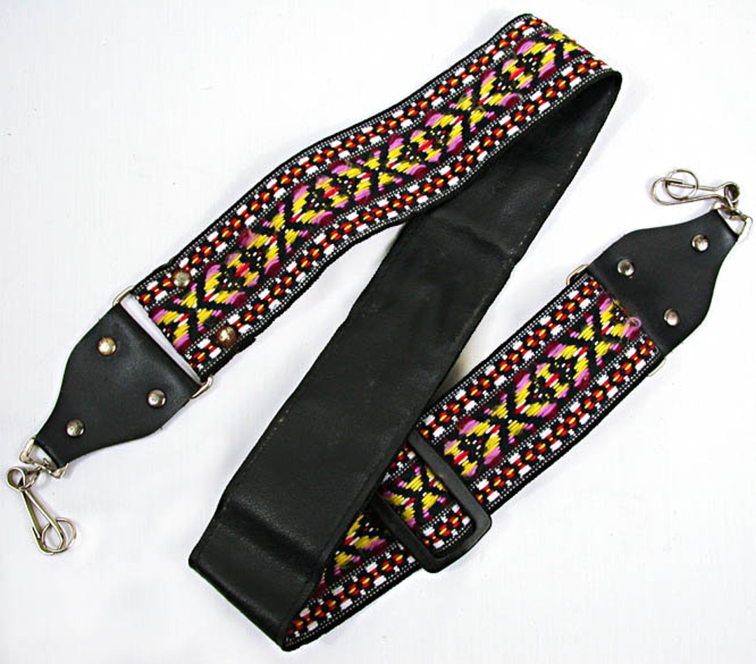 White Vintage 1970's~80's Woven 'hippie' CAMERA STRAP Leather Ends Red~pink ...