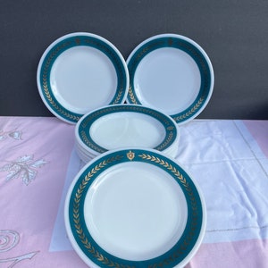 Vintage Teal-gold  Pyrex dessert -Bread -Butter Plate Hilton Palmer-7”