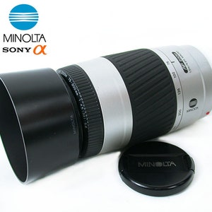 Minolta Maxxum/SONY Alpha 75-300mm f:/4.5~5.6 Telephoto Zoom Lens XLNT w/Hood, SILVER!