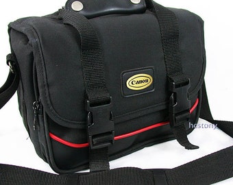 Vintage Canon Camera Bag Black  w/Red Accent- Film or Digital.