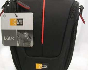 NEW Padded Case Logic Holster Style Camera Bag~Case for Film or Digital camera  Black, Red Accent