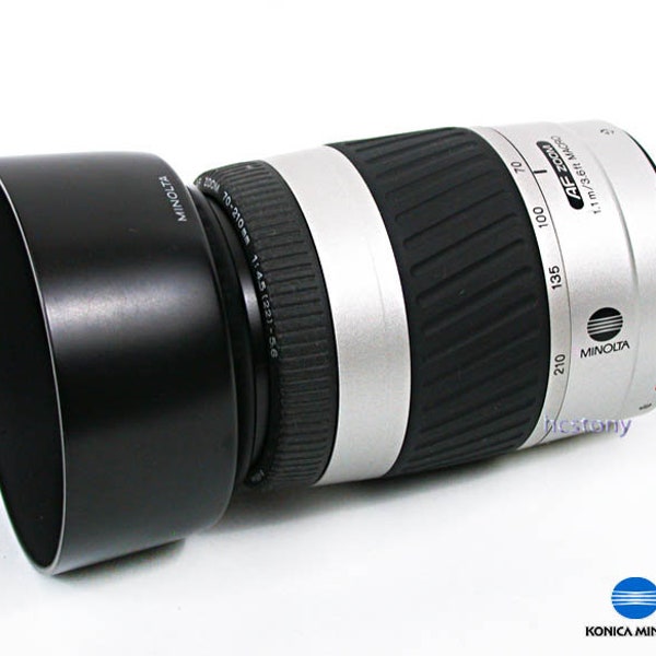 Minolta Maxxum/SONY Alpha 70-210mm f:/4.5~5.6 Telephoto Zoom Lens XLNT w/Hood, SILVER!