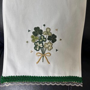 Handmade Linen Table Runner, Embroidered Lace Ends