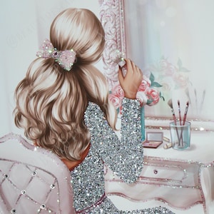 Blonde Makeup Glam Schlafzimmer rosa & Silber Glitter Wandbild funkelnde A4 Bild Wohnkultur. Ohne Rahmen.