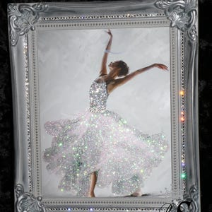 Glam Dancing Ballerina pink & silver Glitter wall Art sparkly A4 picture home decor. No Frame.