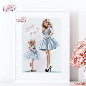 Glam Mom and Daughter Glitter Art Print: Sparkly Home Decor (A4)