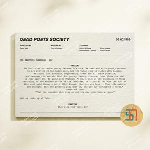 Dead Poets Society "Verse" Drehbuch Poster / Filmzitat Poster / Filmdrehbuch / Drehbuch / Drehbuch