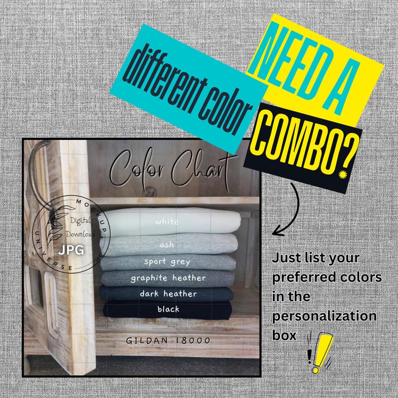 Gildan 18000 Sweatshirt Color Chart, Customizable - Choose Your Colors ...