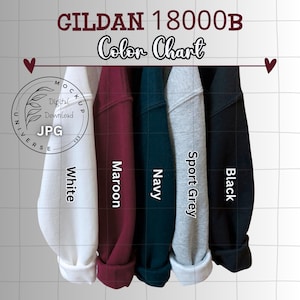 Sudadera juvenil Gildan 18000B, carta de colores, 5 opciones de color, descarga digital, foto de alta calidad, archivo JPG cuadrado, marca genérica, todos los colores