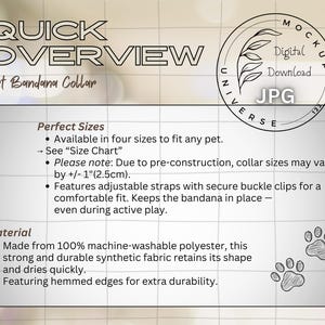 Pet Bandana Collar Quick Overview, Basic Information, 1 JPG Digital Download, Ready to use