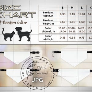Pet Bandana Collar Size Chart, 4 JPGs, One-of-a-Kind Seller Kit, Ready to Use Mockup