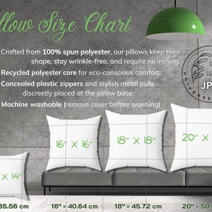Spun Polyester Square Pillow Size Chart and Care Instructions Bundle, Digital Download 2 JPGs, Rectangle Format, Matching Set