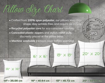 Spun Polyester Square Pillow Size Chart and Care Instructions Bundle, Digital Download 2 JPGs, Rectangle Format, Matching Set