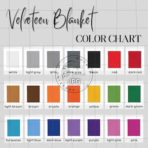 Tabla de colores de mantas de felpa de terciopelo, lista de productos en descarga digital, 2 archivos JPG de alta resolución, formato cuadrado y rectangular, marca genérica