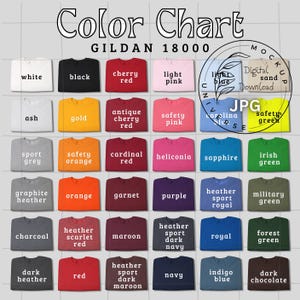 Carta de colores de sudaderas Gildan 18000, 36 colores a elegir para Printify, carta personalizada disponible: elige tus colores, formato cuadrado, descarga digital