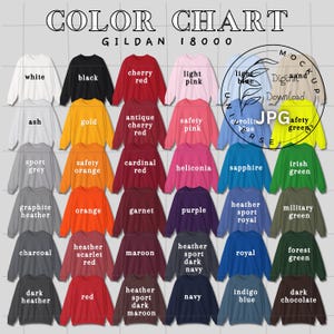 Carta de colores de sudaderas Gildan 18000, 36 colores a elegir para Printify, carta personalizada disponible: elige tus colores, formato cuadrado, descarga digital