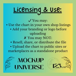 May include: A graphic with a gradient background, detailing licensing and usage terms. The text explains what is permitted and prohibited. The Mockup Universe logo and "123 LAB" are at the bottom.