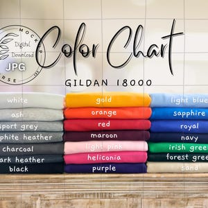 Sudadera de cuello redondo Gildan 18000, colores básicos, tabla de colores personalizada (elige tus colores), tabla de colores rectangular, descarga digital en formato JPG