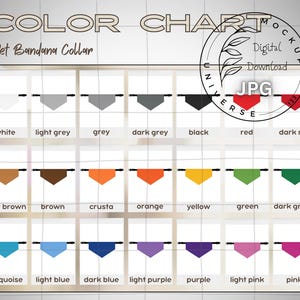 Pet Bandana Collar Color Chart, 1 JPG, Ready to Use, Generic Brand All Available Colors