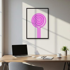Candy Swirl Modern Wall Art Print – Vibrant Hot Pink Lollipop-Inspired Pop Poster for Kitchen, Café Decor, or Sweet-Themed Gallery Walls
