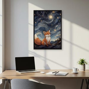 Sternenklare Nacht Fuchs Wand Kunst, Tier Illustration Druck, Fantasy Wald Poster, Geschenk für Natur und Fuchs Liebhaber