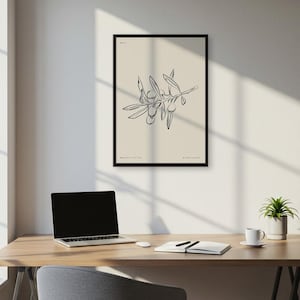 Olivenzweig Linie Kunstdruck, moderne botanische minimalistische Wanddekoration in schwarz-weiß, ruhige Küche oder Wohnzimmer Poster für natürliche Häuser
