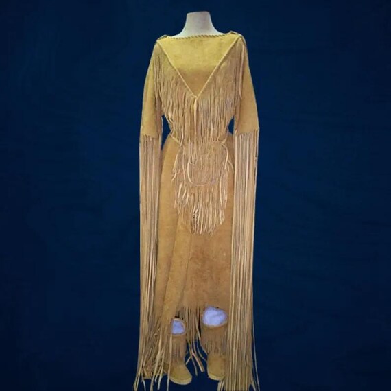 brown native american dress GB-NAT00062-01 Tribe Design Native American Neck Dress, S main image 1