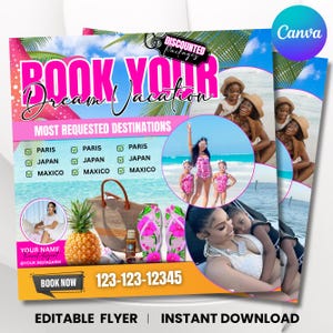 Travel Agent Flyer, DIY E-Flyer Template, Travel Flyer, Vacation Flyer, Travel Agency, Social Media Flyer, girls flyers, Canva Editable,