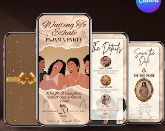 Digital Waiting to Exhale Pajama Party Invitation, Animated Ladies Night Evite, Boho Sleepover Video Invite, Wine & Movie Night Template
