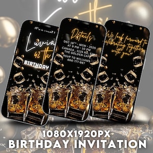 Whiskey & Cigar Themed Birthday Invitation - Surprise Male Birthday Party Invites (30th, 40th, 50th, 60th), Aged Perfection Invite - Canva Editable

30th 40th 50th 60th birthday, aged to perfection, invitation for men, mature male birthday, men's birthday, phone invitation, surprise birthday, whiskey cigar invite, whiskey invitation, whiskey theme invite