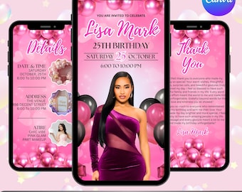 Elegant Lux Gold Birthday Dinner Invitation: Editable Canva Template (Digital Download)
