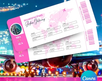Editable Boarding Pass Template,  Boarding Pass, Printable Personalized Airline Ticket, Digital Download DIY Boarding Ticket, Canva Editable