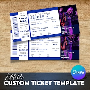 Editable Concert Ticket Canva, DIY Tickets Template, Printable Custom Concert Ticket, Birthday Gift Idea, Surprise Gift, Canva Editable