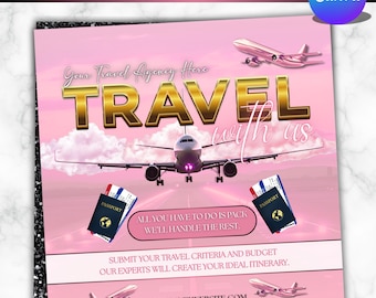 Travel Agent Flyer Template, Business Flyer, Instagram Template, Vacation Flyer, Travel Agency flyer, Social Media Flyer, Canva Editable