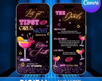 Tipsy Girls Night Invitation: Cocktail Party Digital Invite (Canva Editable)