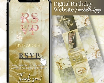 Digital Wedding Invitation: RSVP Page, Countdown Timer (Canva Editable Template)