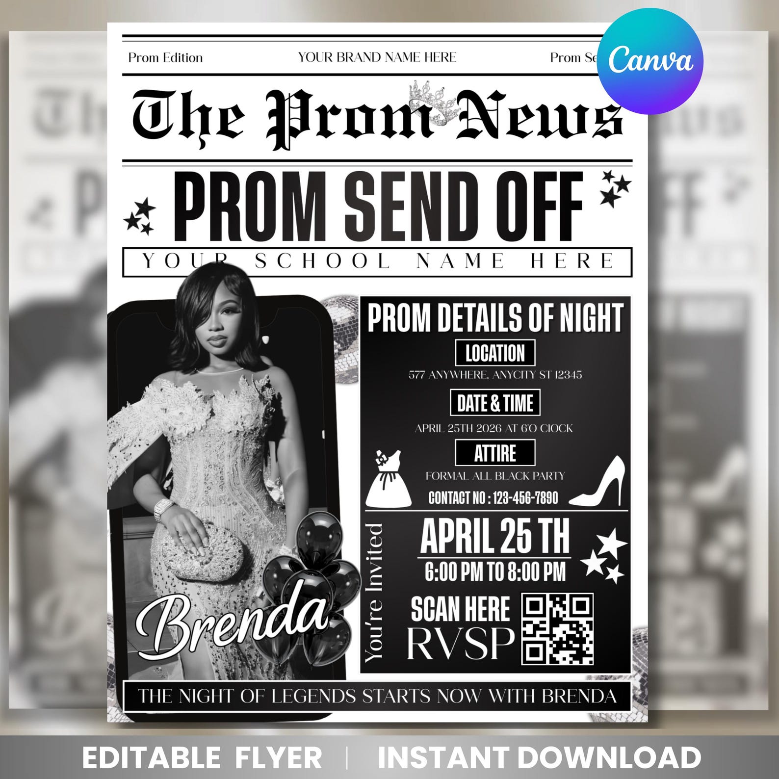 Newspaper Prom Invitation, Black White Pre-prom Send off Prom Night ...