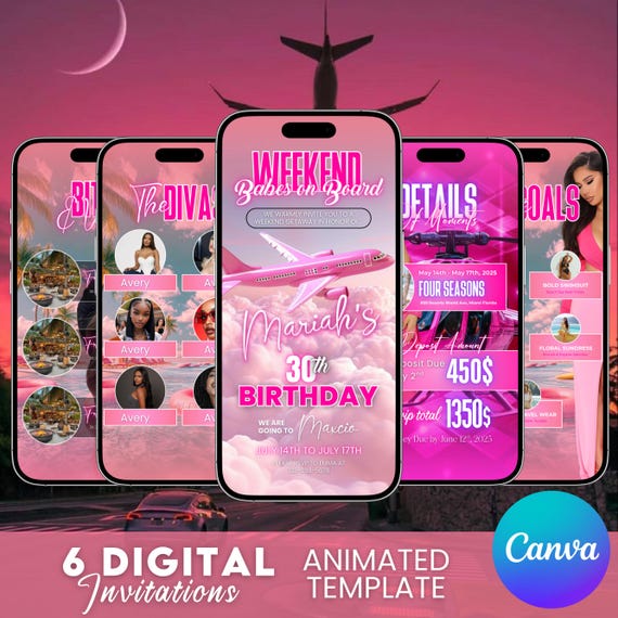 Girls Trip Animated Itinerary, Digital Template, Travel Itinerary invite, Birthday Weekend Party Itinerary, Digital Schedule, Canva Editable
