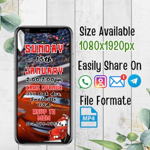 Lightning McQueen Video Invitation, Editable Lightning McQueen Birthday Video Invite, Cars Digital Party Invite, Cars Animated Mobile Invite