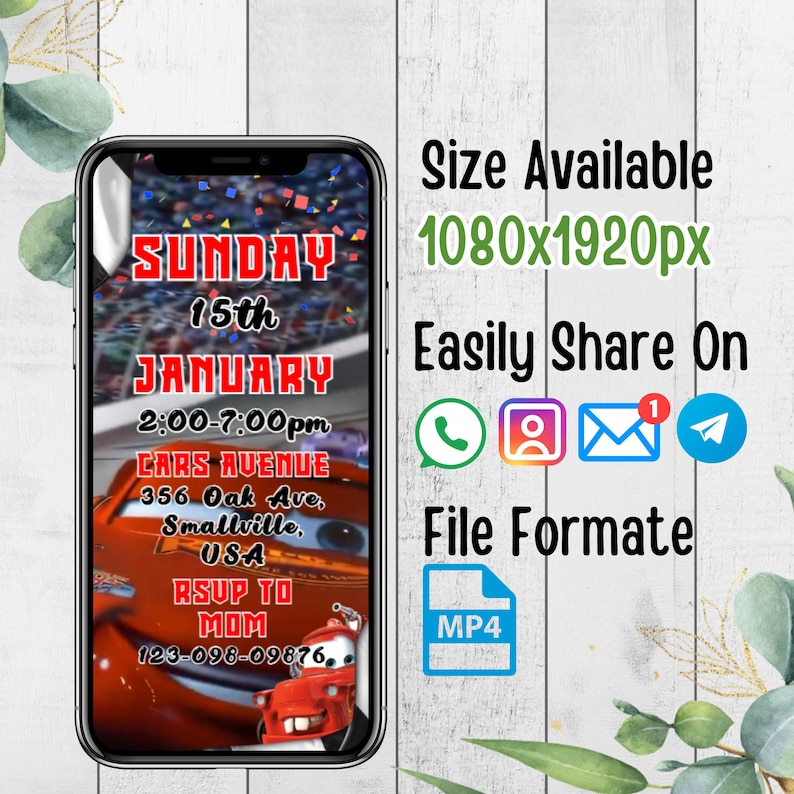 Lightning McQueen Video Invitation, Editable Lightning McQueen Birthday Video Invite, Cars Digital Party Invite, Cars Animated Mobile Invite