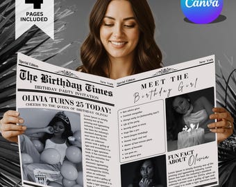Birthday Newspaper Canva Template, Birthday Newspaper Template, Editable Newspaper Itinerary, Birthday Newspaper For Photoshoot, Templates