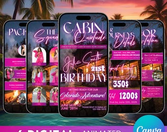 Cabin Trip Itinerary: Birthday Weekend, Girls/Bachelorette Trip (Canva Editable)
