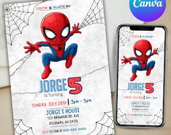 Spidey party Invites, Spidey and his Amazing Friends Birthday Invitation, Spidey Birthday Party Invite, Birthday invitation, Canva Editable