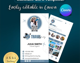 Travel Agent Business Card Template: Editable Canva Design (Digital Download)