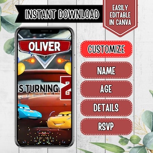 Lightning McQueen Video Invitation, Editable Lightning McQueen Birthday Video Invite, Cars Digital Party Invite, Cars Animated Mobile Invite