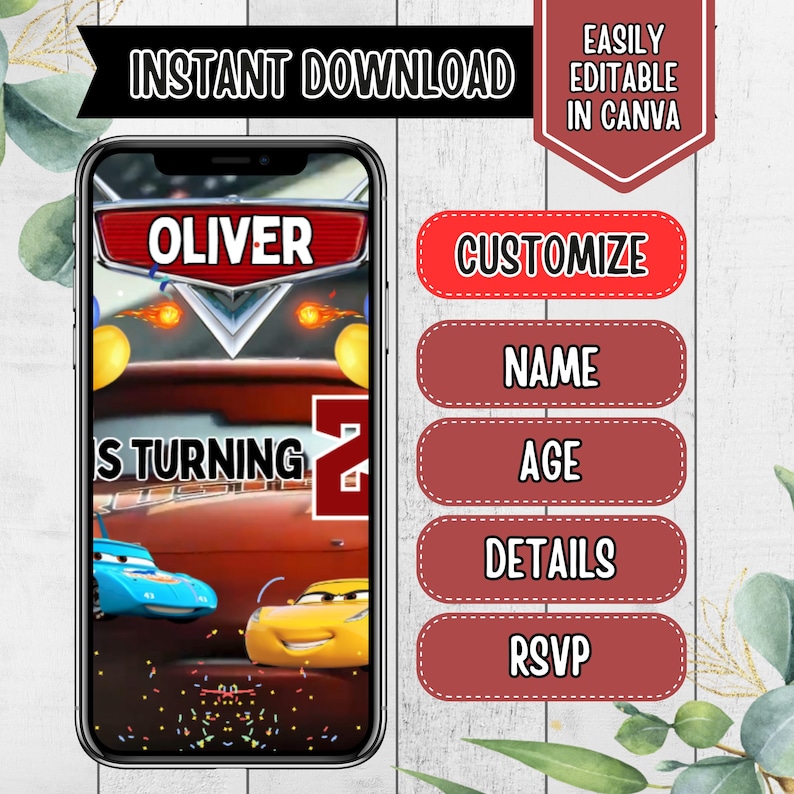 Lightning McQueen Video Invitation, Editable Lightning McQueen Birthday Video Invite, Cars Digital Party Invite, Cars Animated Mobile Invite