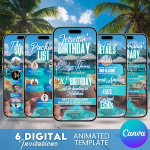 Digital Travel Itinerary, Travel Itinerary, Birthday Weekend Invitation, Weekend Itinerary, Digital Schedule, Girls Trip, Canva Editable