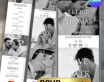 Elegante Hochzeits-Website Vorlage, Canva Hochzeit Web-Einladung, Online-RSVP, Hochzeits-Countdown, interaktive Karte, DIY in Canva Website einladen